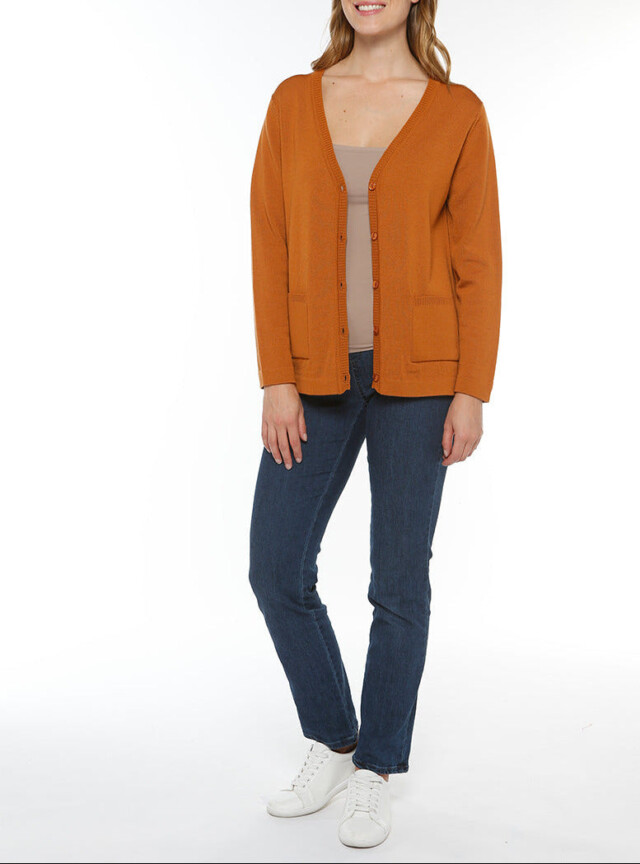 Maison-solfin - Gilet femme en laine merinos beige caramel – 52