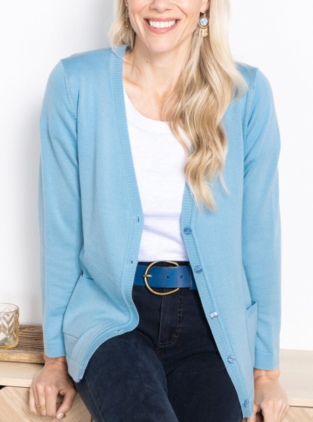 Maison-solfin - Gilet femme en laine merinos bleu glacier – 52