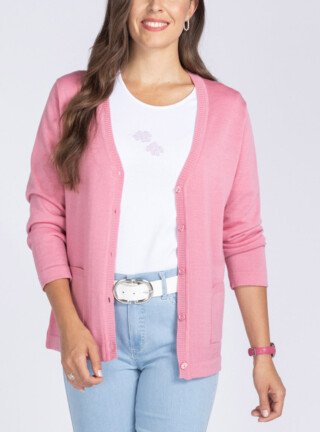 MAISON SOLFIN - Gilet femme en laine merinos rose fard