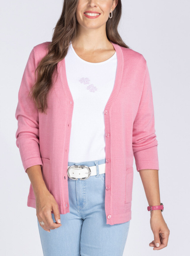 Gilet femme en laine merinos rose fard par la marque MAISON SOLFIN MAISON SOLFIN - Gilet femme en laine merinos rose fard