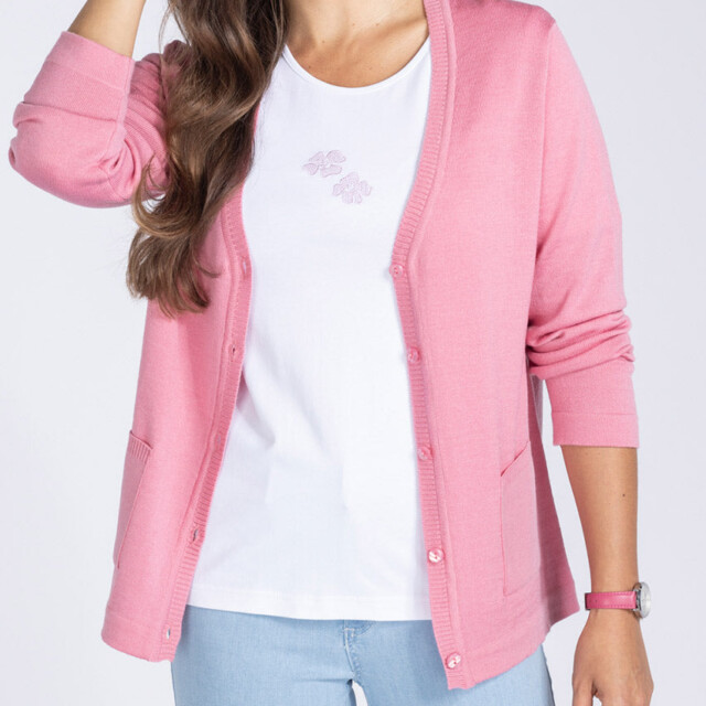Maison Solfin - Gilet femme en laine merinos rose fard – 52