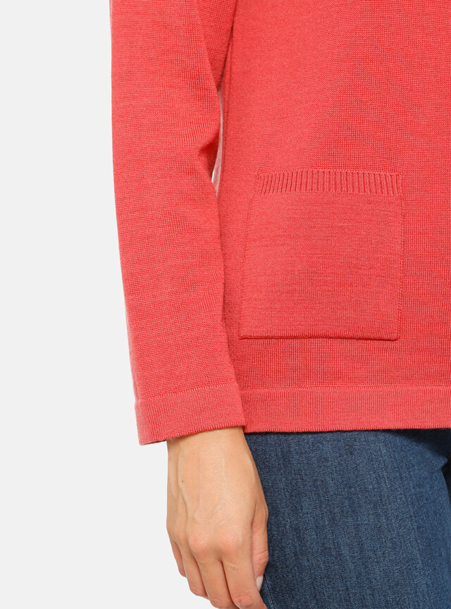 Maison-solfin - Gilet femme en laine merinos rouge tendre – 50