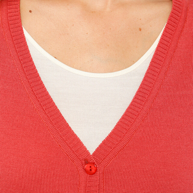 Maison-solfin - Gilet femme en laine merinos rouge tendre – 50
