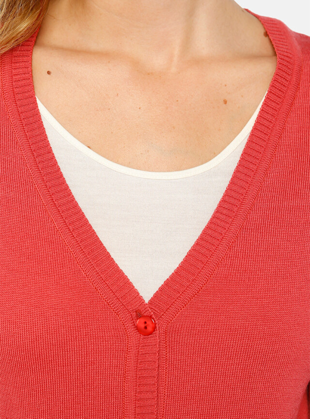 Maison-solfin - Gilet femme en laine merinos rouge tendre – 50