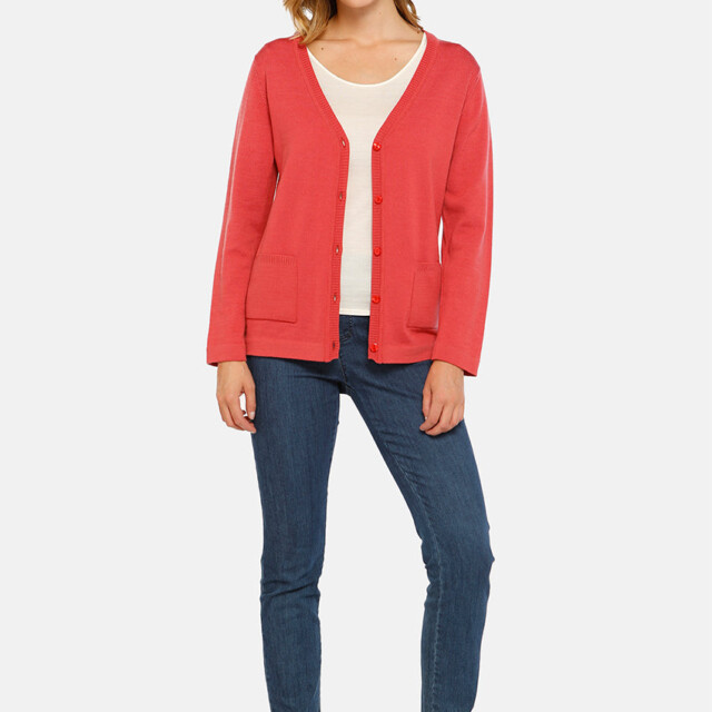Maison-solfin - Gilet femme en laine merinos rouge tendre – 50