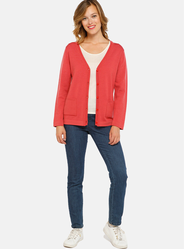 Maison-solfin - Gilet femme en laine merinos rouge tendre – 50
