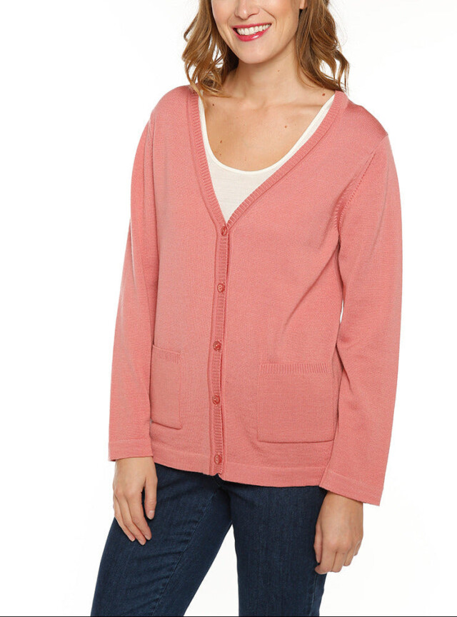 MAISON SOLFIN - Gilet femme en laine merinos rose tomette