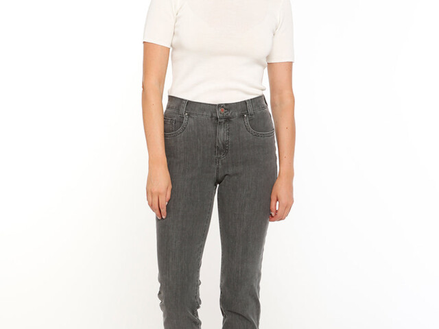 6844 GFO 1 jean femme coton gris fonce Maison-solfin - Jean femme coupe droite gris foncé – 38