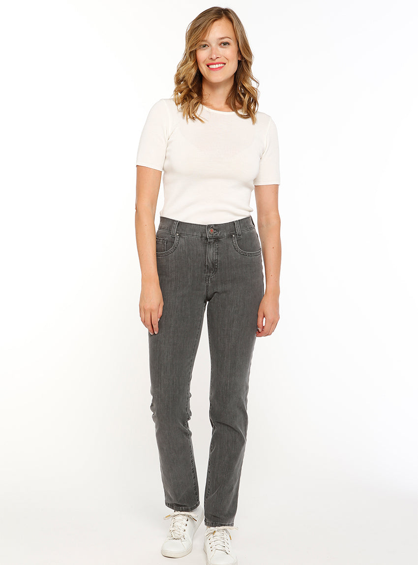6844 GFO 1 jean femme coton gris fonce Maison-solfin - Jean femme coupe droite gris foncé – 38