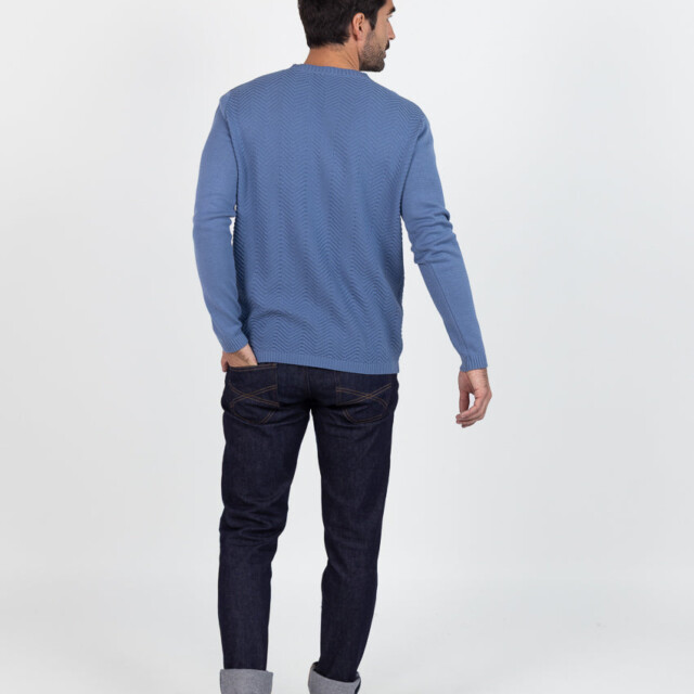 Maison Solfin - Pull homme col V chevrons en coton Bleu infini – 6