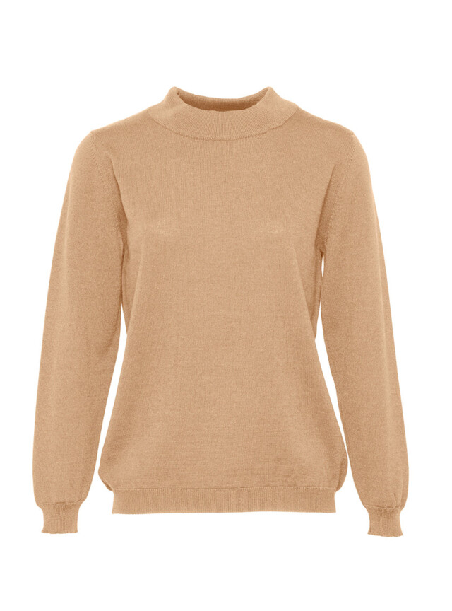 Maison Solfin - Pull femme col cheminée laine mérinos beige chaud – 42