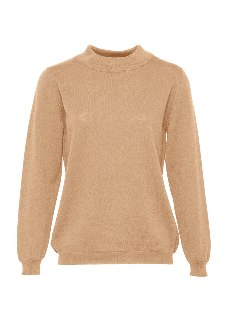 Maison Solfin - Pull femme col cheminée laine mérinos beige chaud – 42