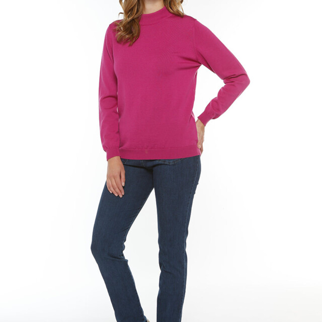 Maison Solfin - Pull femme col cheminée laine mérinos rose fuchsia – 50