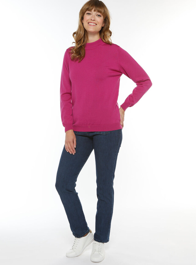 Maison Solfin - Pull femme col cheminée laine mérinos rose fuchsia – 50