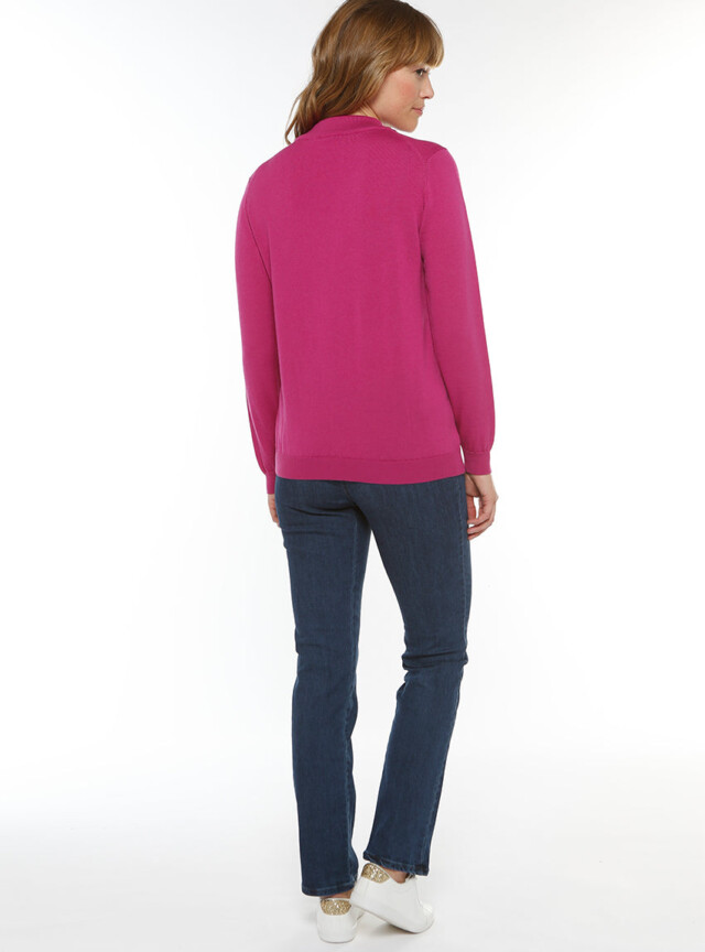 Maison Solfin - Pull femme col cheminée laine mérinos rose fuchsia – 50
