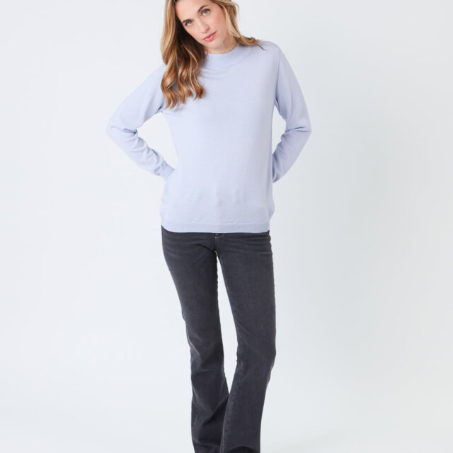 Maison-solfin - Pull femme col cheminée en laine mérinos Bleu Ciel Léger – 48