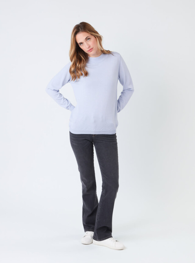 Maison-solfin - Pull femme col cheminée en laine mérinos Bleu Ciel Léger – 48