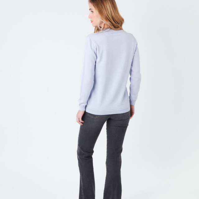 Maison-solfin - Pull femme col cheminée en laine mérinos Bleu Ciel Léger – 48