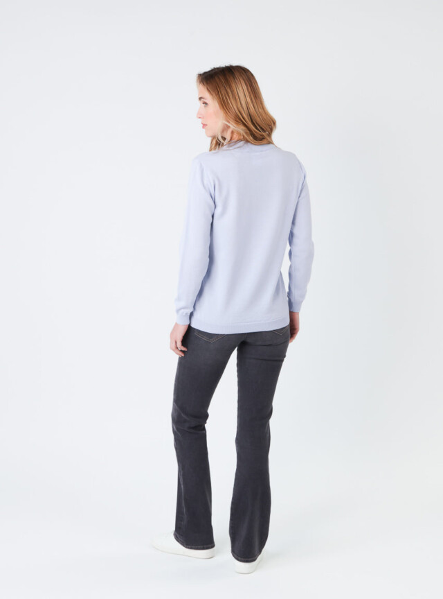 Maison-solfin - Pull femme col cheminée en laine mérinos Bleu Ciel Léger – 48