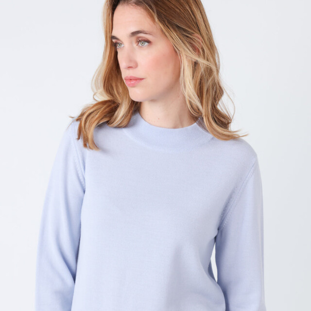 Maison-solfin - Pull femme col cheminée en laine mérinos Bleu Ciel Léger – 48
