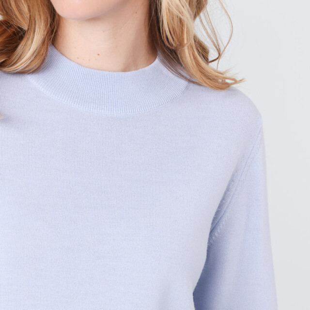 Maison-solfin - Pull femme col cheminée en laine mérinos Bleu Ciel Léger – 48