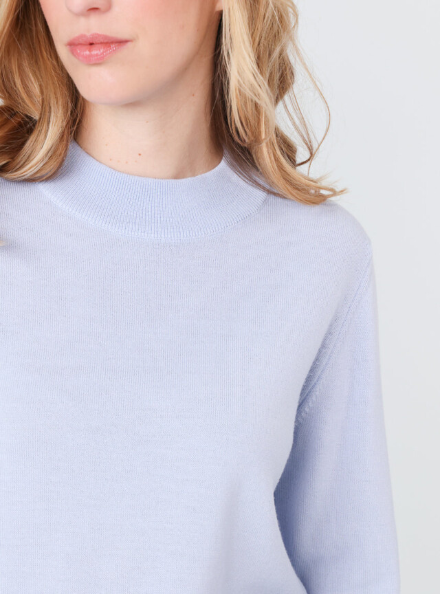 Maison-solfin - Pull femme col cheminée en laine mérinos Bleu Ciel Léger – 48