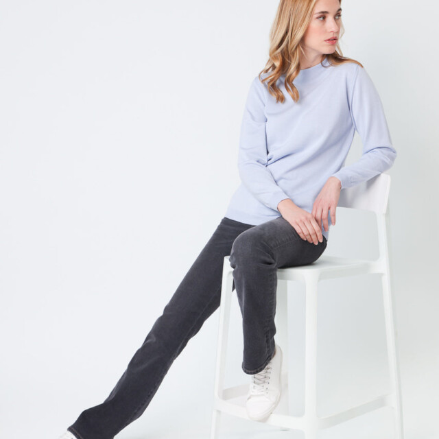 Maison-solfin - Pull femme col cheminée en laine mérinos Bleu Ciel Léger – 48