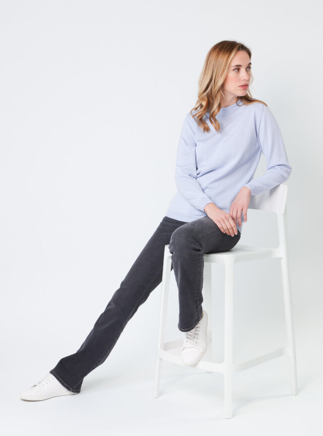 Maison-solfin - Pull femme col cheminée en laine mérinos Bleu Ciel Léger – 48