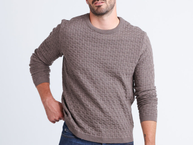 Maison Solfin - Pull homme damier en laine beige taupe – 6
