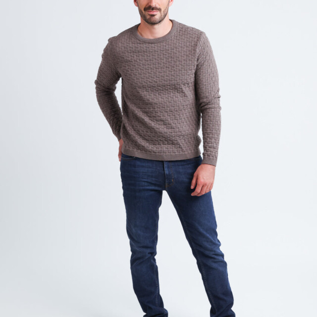 Maison Solfin - Pull homme damier en laine beige taupe – 6