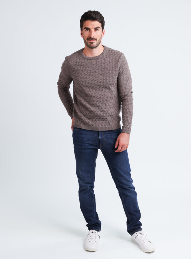 Maison Solfin - Pull homme damier en laine beige taupe – 6