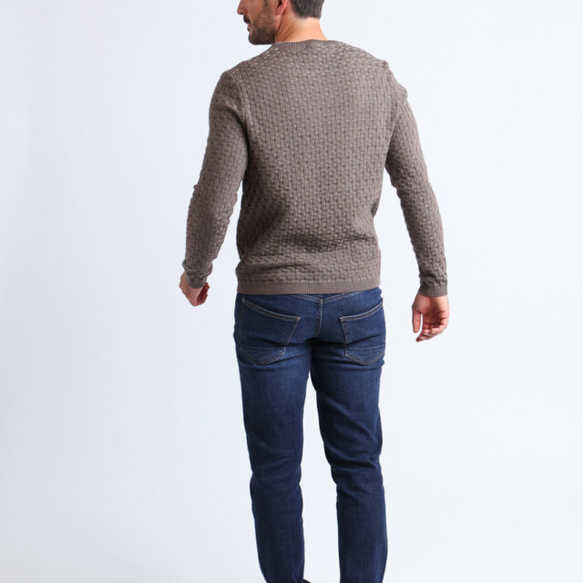Maison Solfin - Pull homme damier en laine beige taupe – 6