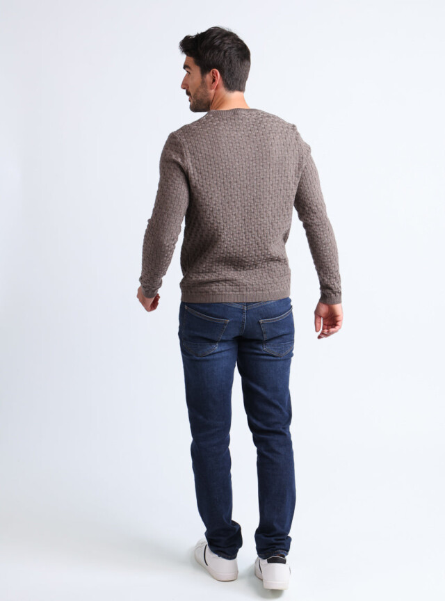 Maison Solfin - Pull homme damier en laine beige taupe – 6