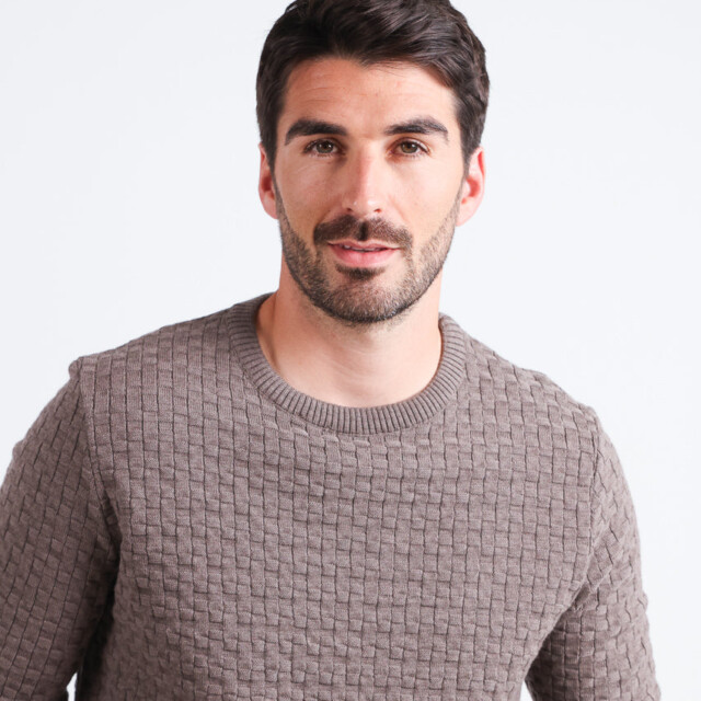 Maison Solfin - Pull homme damier en laine beige taupe – 6