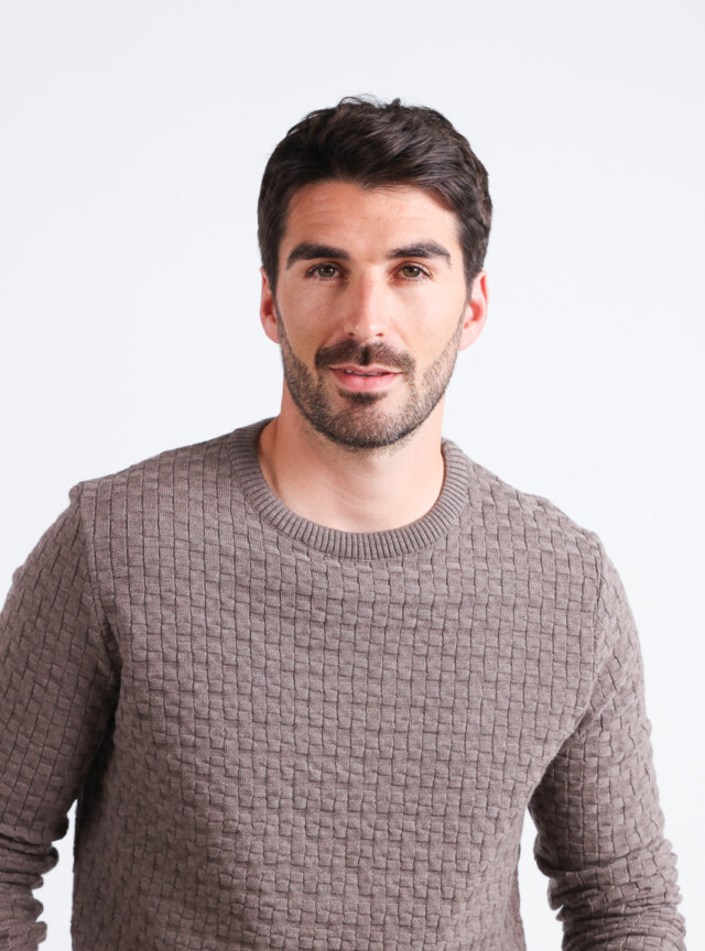 Maison Solfin - Pull homme damier en laine beige taupe – 6