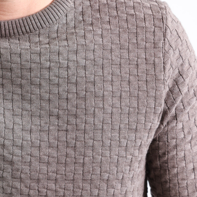 Maison Solfin - Pull homme damier en laine beige taupe – 6
