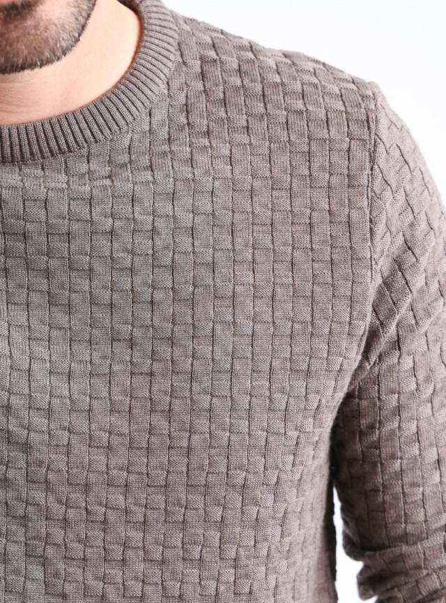 Maison Solfin - Pull homme damier en laine beige taupe – 6