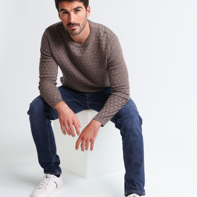 Maison Solfin - Pull homme damier en laine beige taupe – 6
