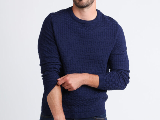 Maison Solfin - Pull homme damier en laine bleu amiral – 6
