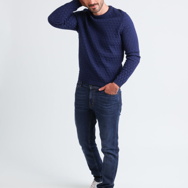 Maison Solfin - Pull homme damier en laine bleu amiral – 6