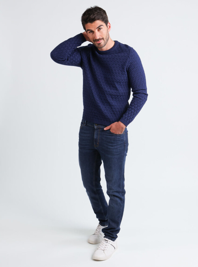 Maison Solfin - Pull homme damier en laine bleu amiral – 6