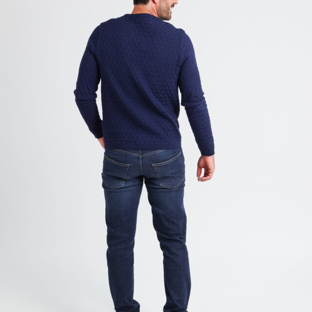 Maison Solfin - Pull homme damier en laine bleu amiral – 6