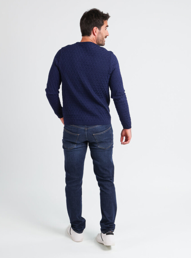 Maison Solfin - Pull homme damier en laine bleu amiral – 6
