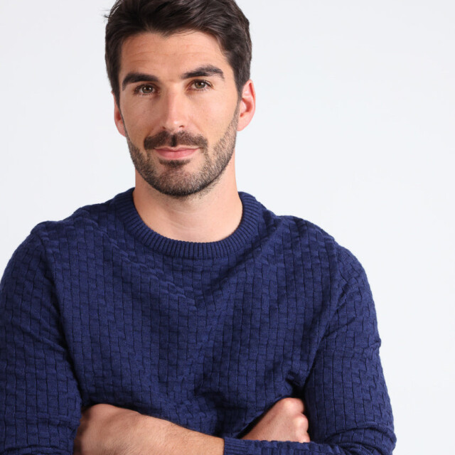 Maison Solfin - Pull homme damier en laine bleu amiral – 6