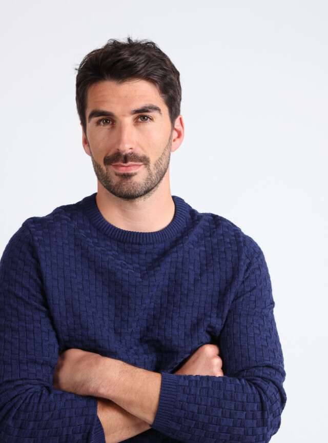 Maison Solfin - Pull homme damier en laine bleu amiral – 6