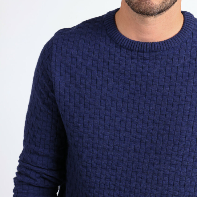 Maison Solfin - Pull homme damier en laine bleu amiral – 6