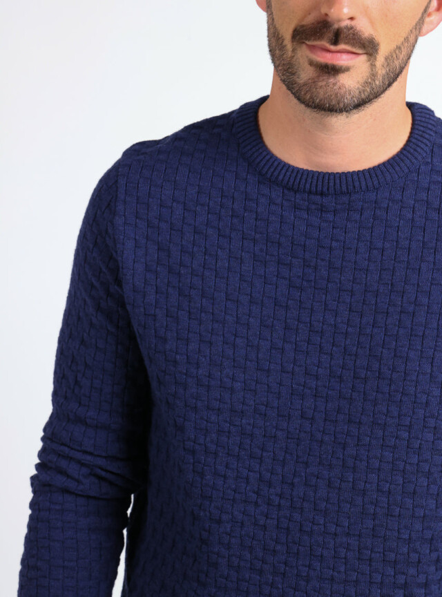 Maison Solfin - Pull homme damier en laine bleu amiral – 6