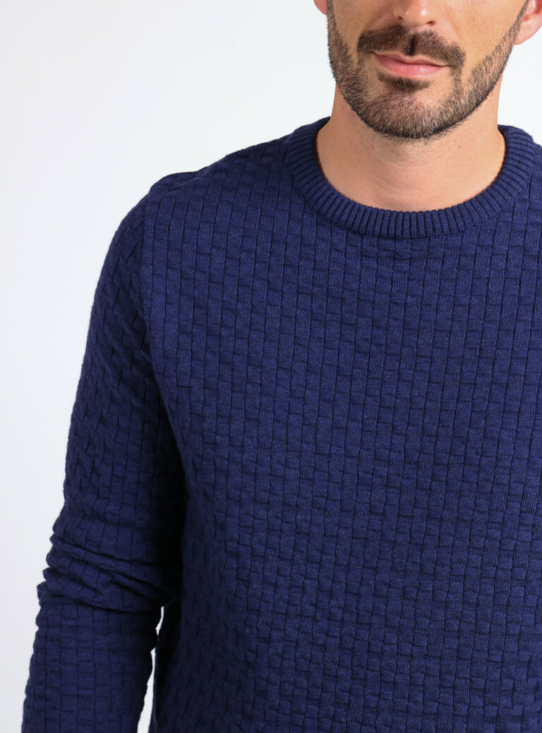 Maison Solfin - Pull homme damier en laine bleu amiral – 6