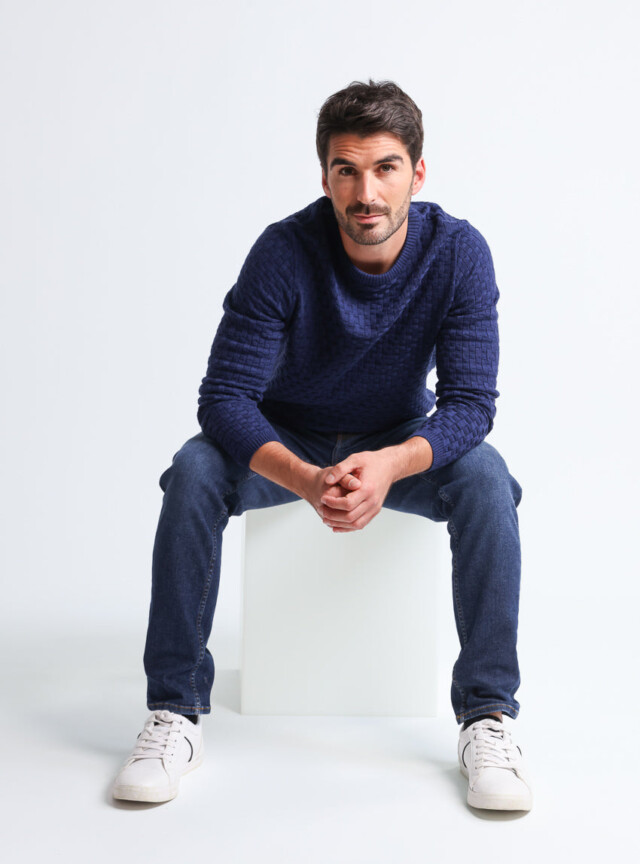 Maison Solfin - Pull homme damier en laine bleu amiral – 6