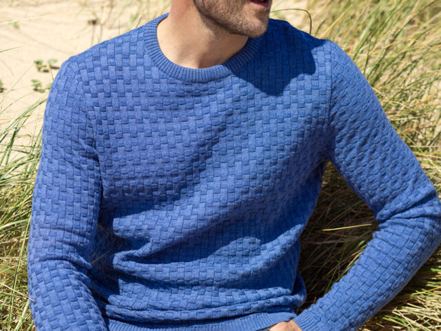 6918 bleu jean 1 Maison Solfin - Pull homme damier en laine bleu jean – 6